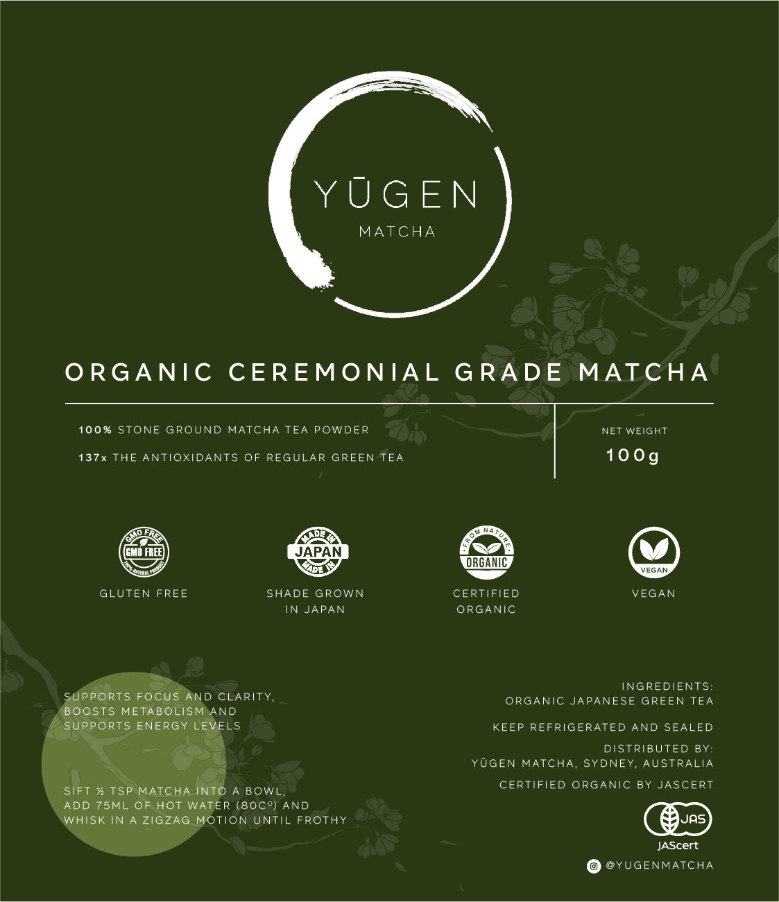 Label Yugen Matcha Organic Matcha Powder 100g Zip Lock Bag