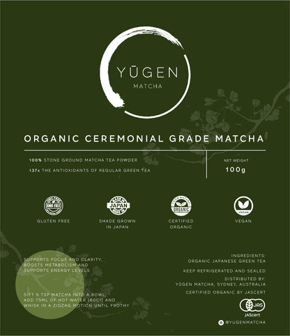 Label Yugen Matcha Organic Matcha Powder 100g Zip Lock Bag